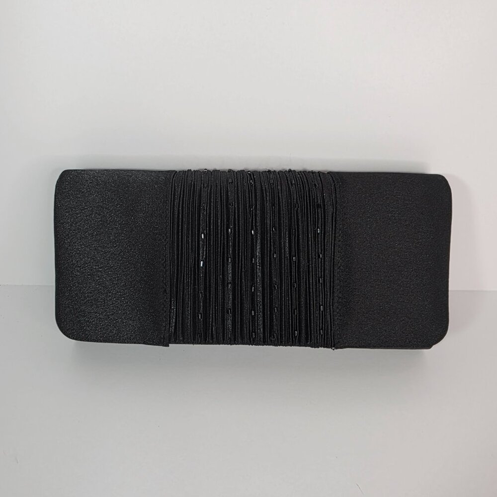Black Satin Beaded Clutch Evening Bag Crossbody Formal - Picture 2 of 12